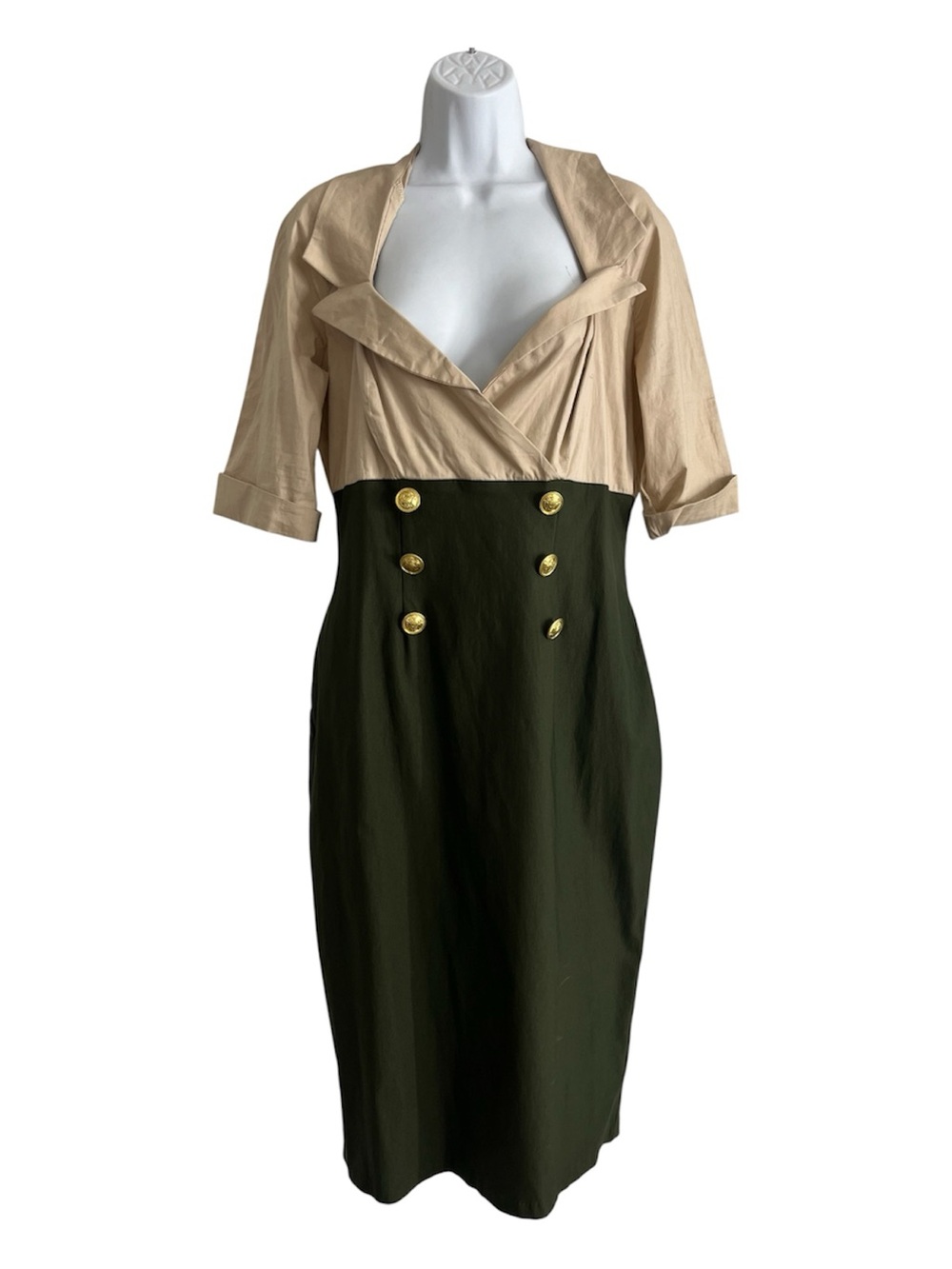 NWT pinup girl clothing Green Military Secretary Wiggle Dress size XL.